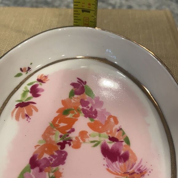 Anthropologie Floral Monogram A Trinket Ring Key Dish Bowl Decorative - Picture 5 of 6
